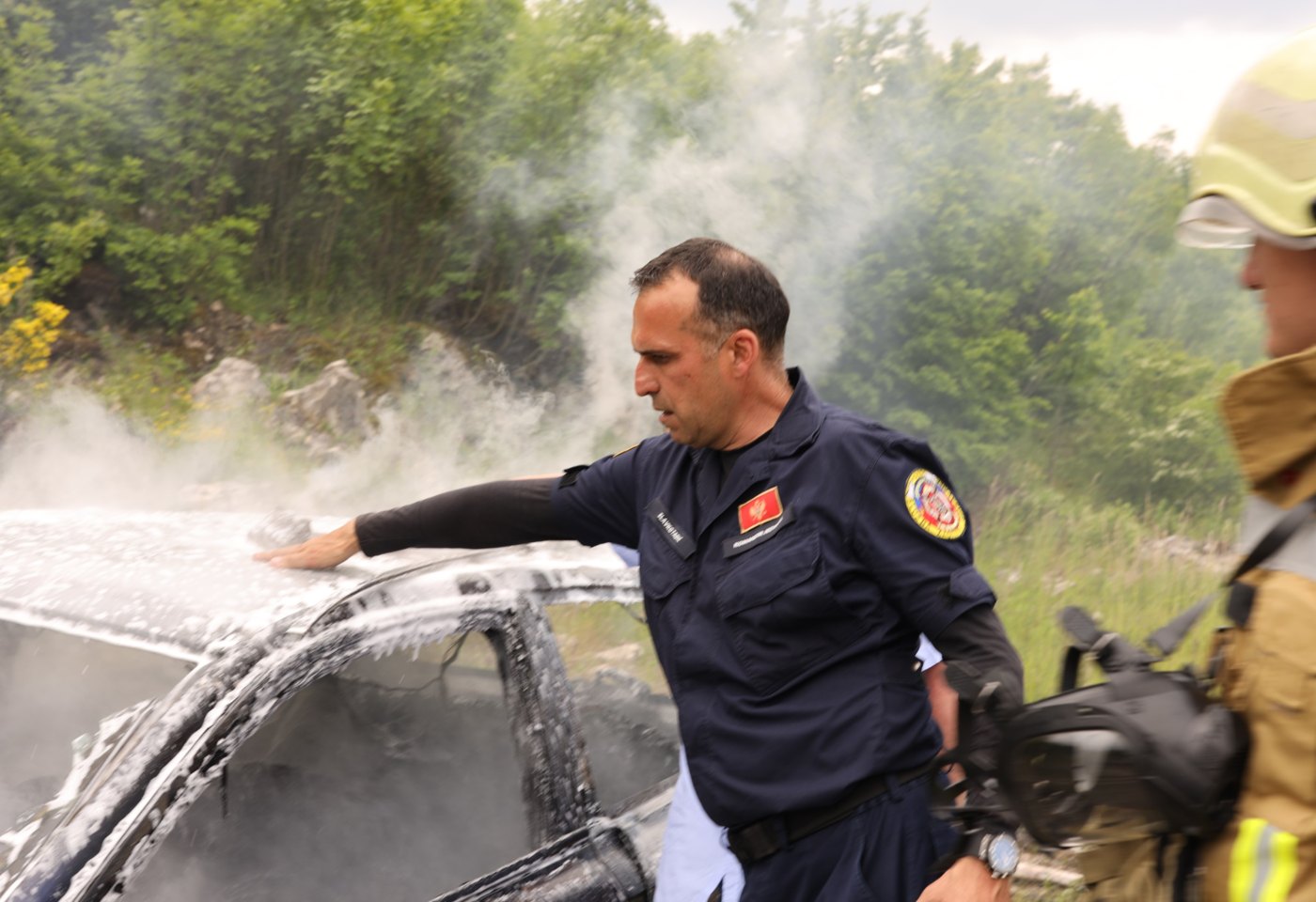 Post-incident inspection after fire suppression showing minimal residue